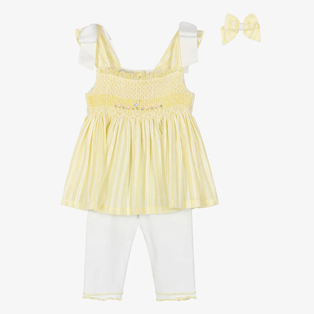 Girls Yellow Smocked Leggings Set