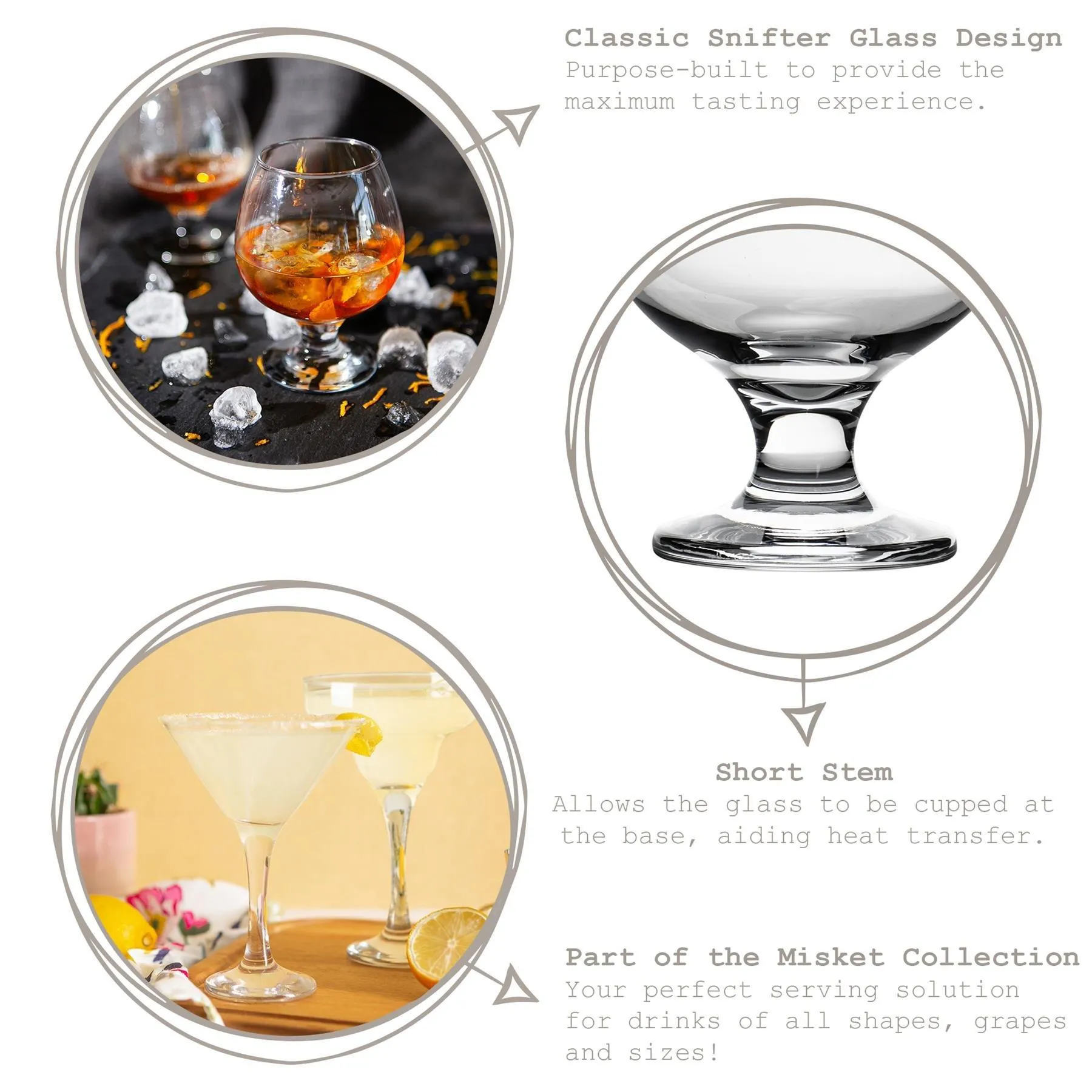 Glassware | Misket Brandy Snifter Glasses - 390ml - Clear - Pack of 12 | LAV