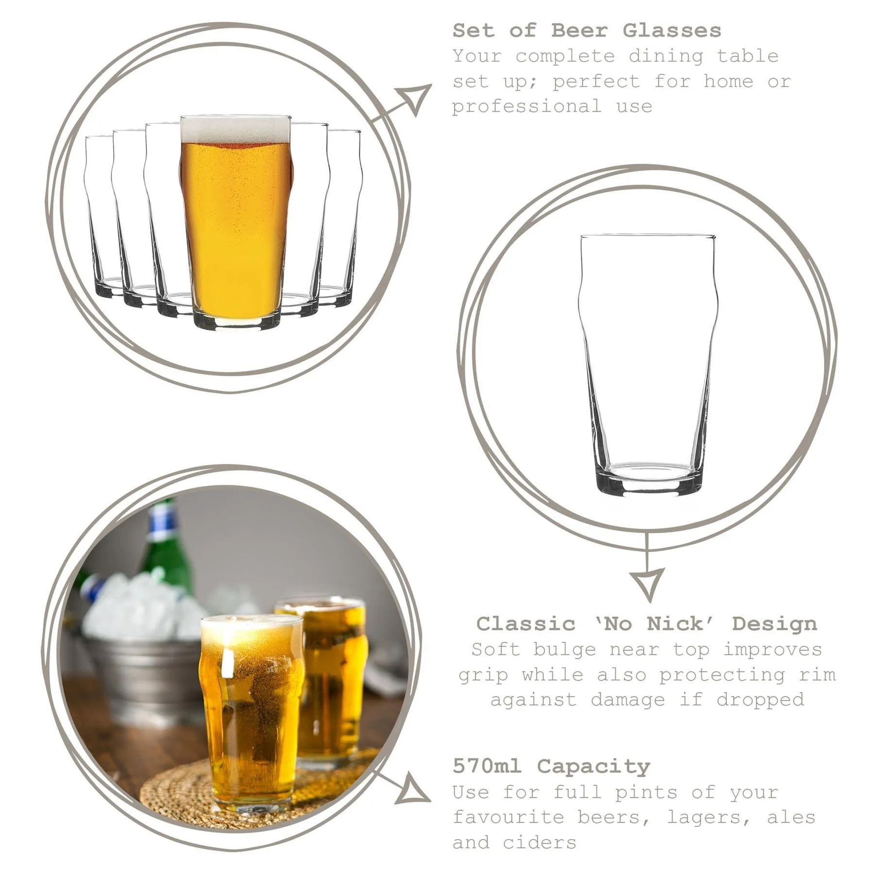 Glassware | Nonic Pint Beer Glasses - 570ml - Pack of 12 | Rink Drink