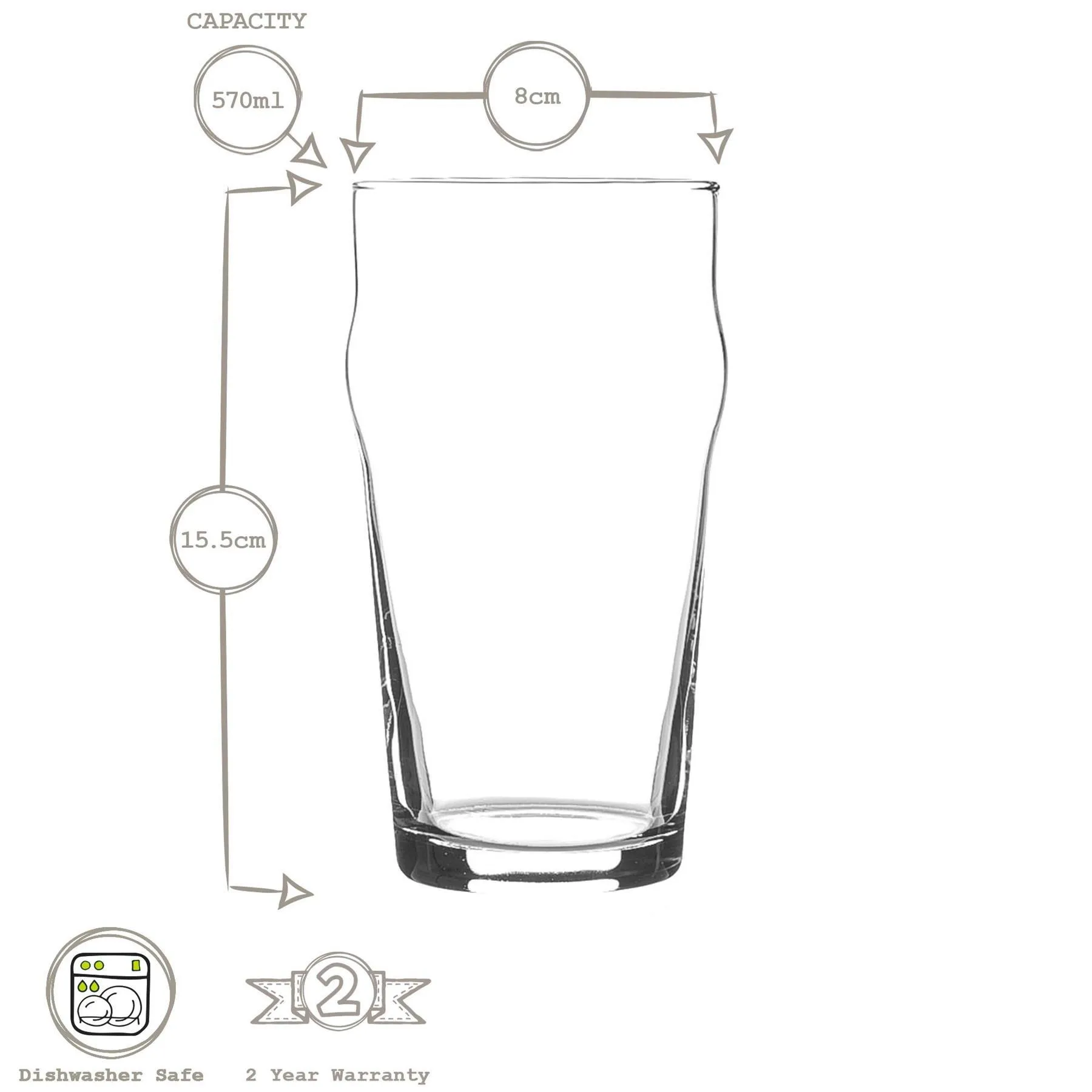 Glassware | Nonic Pint Beer Glasses - 570ml - Pack of 12 | Rink Drink