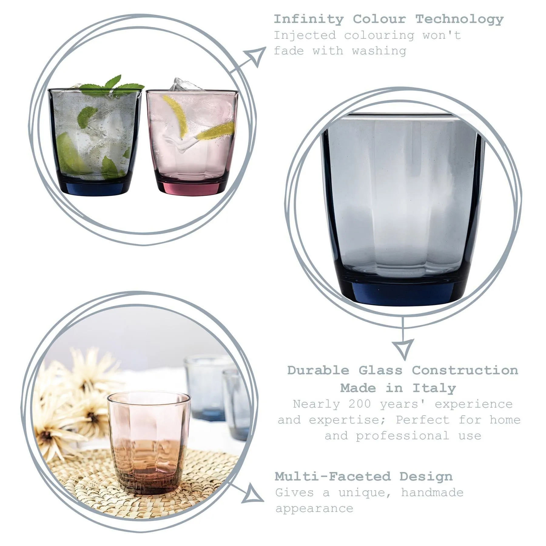 Glassware | Pulsar Water Glasses - 300ml - Blue/Purple - Pack of 6 | Bormioli Rocco