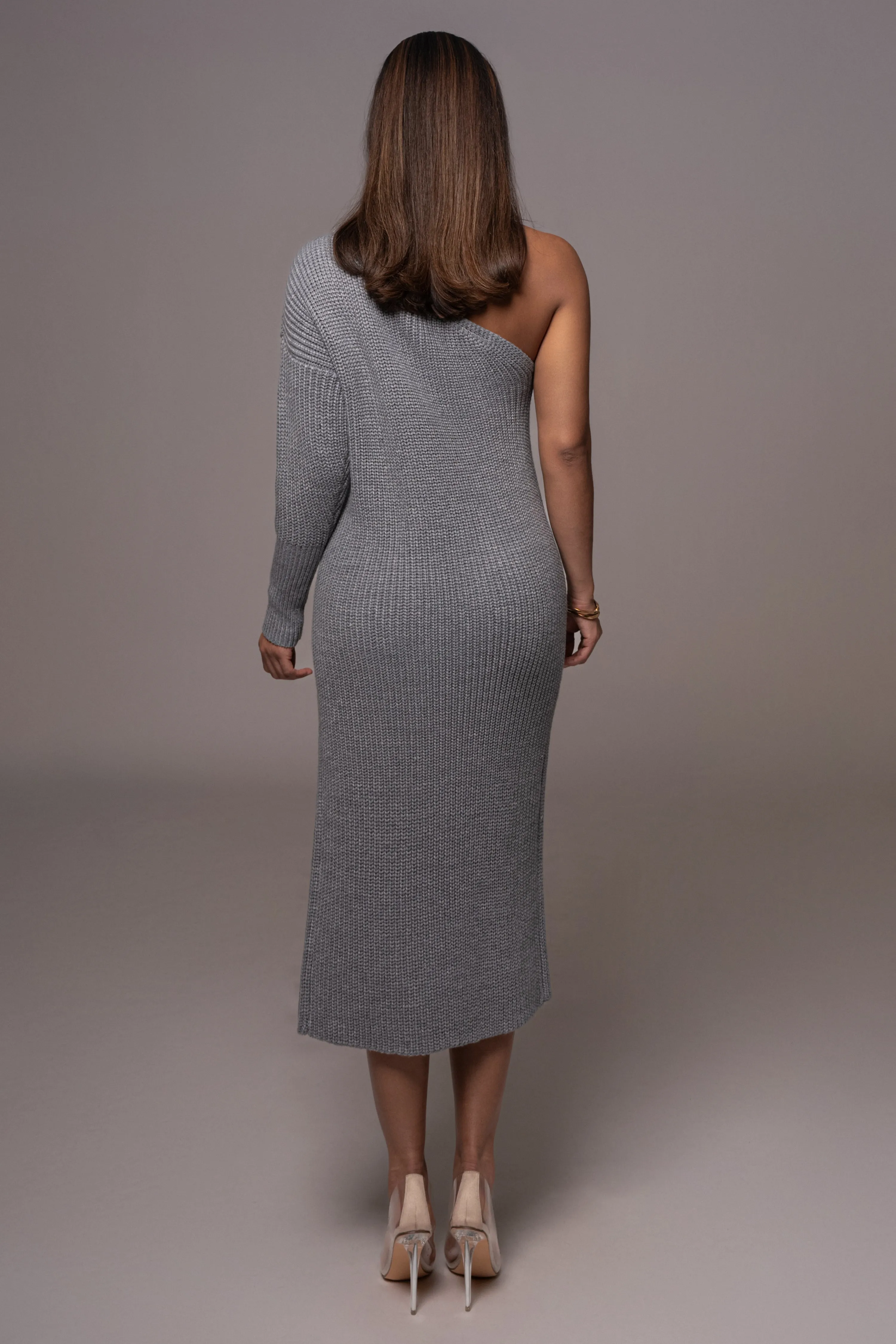 Grey Long Knit Sweater Dress