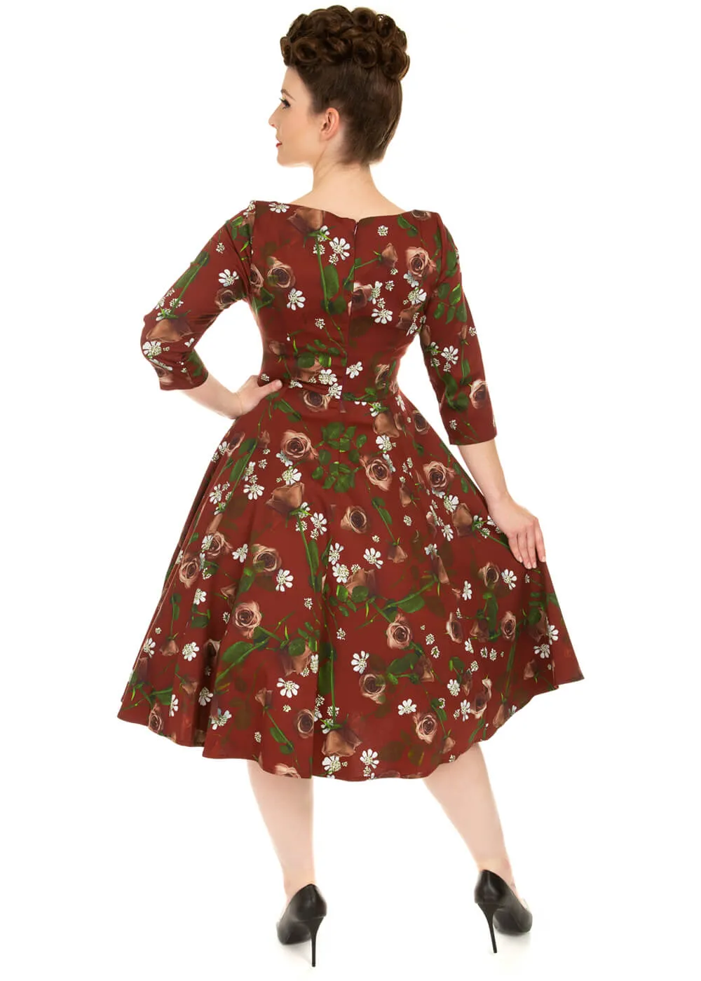 Hearts & Roses Francis Floral 50's Swing Dress Burgundy