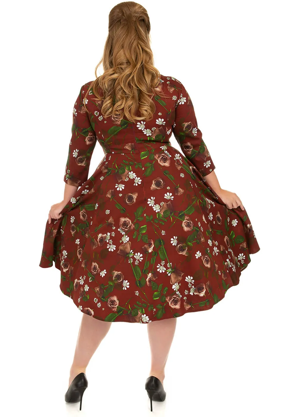 Hearts & Roses Francis Floral 50's Swing Dress Burgundy