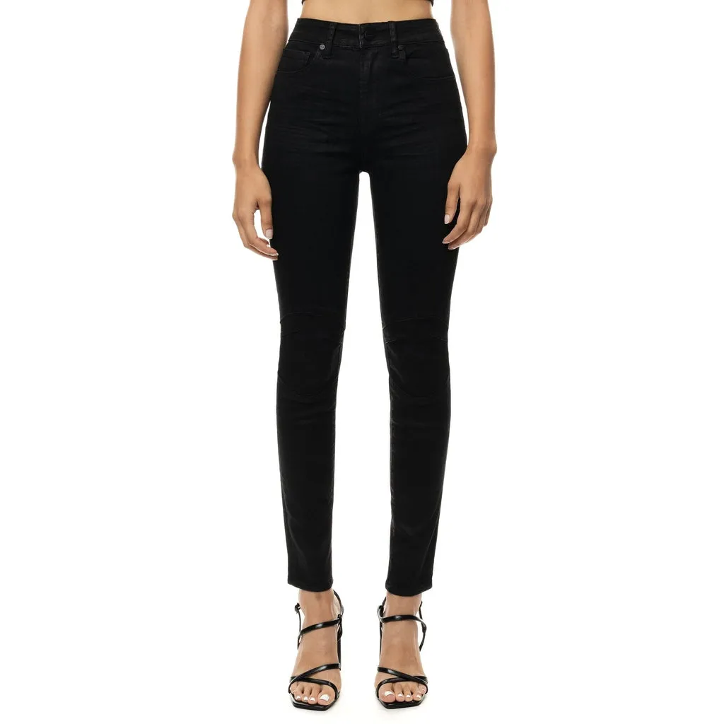 High Rise Super Skinny Wax Coated Jeans - Polished Black