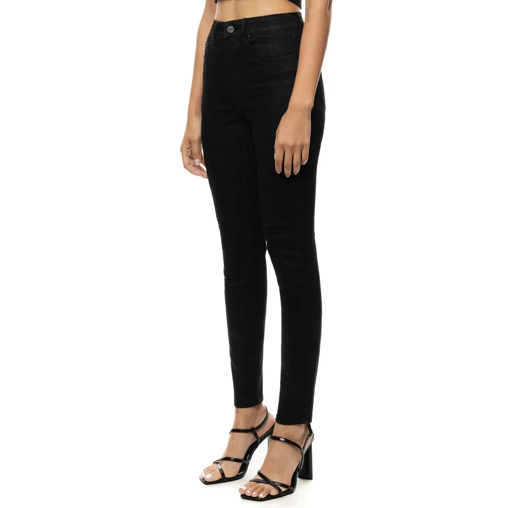 High Rise Super Skinny Wax Coated Jeans - Polished Black