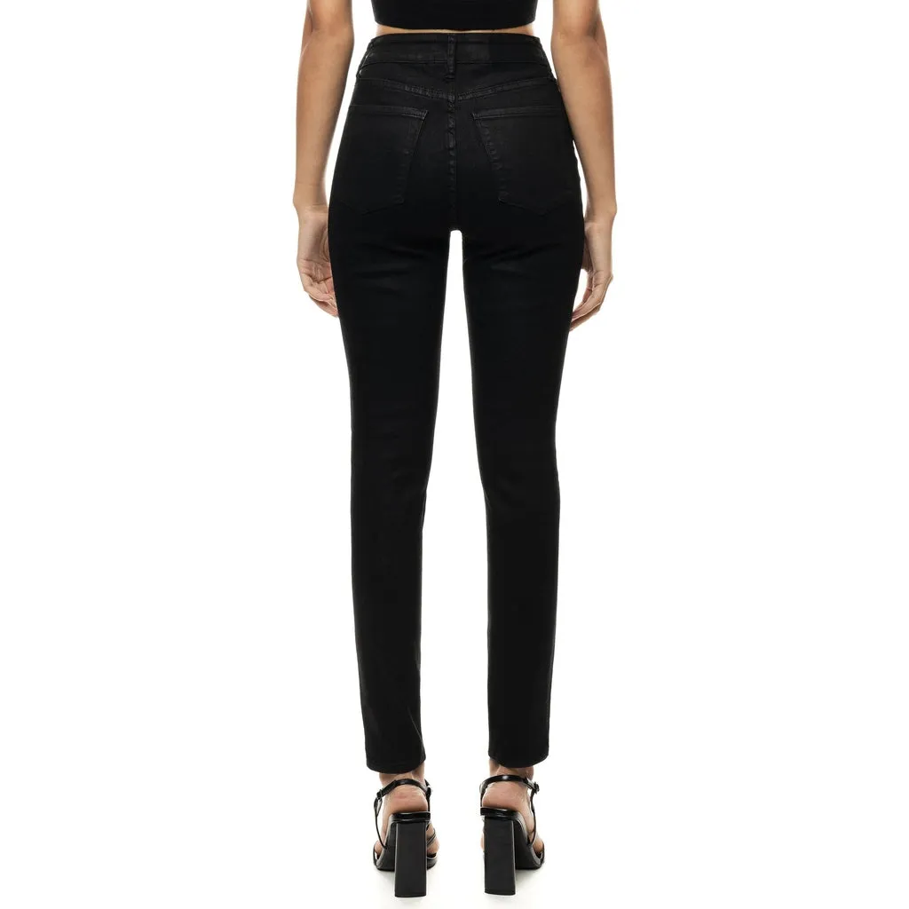 High Rise Super Skinny Wax Coated Jeans - Polished Black