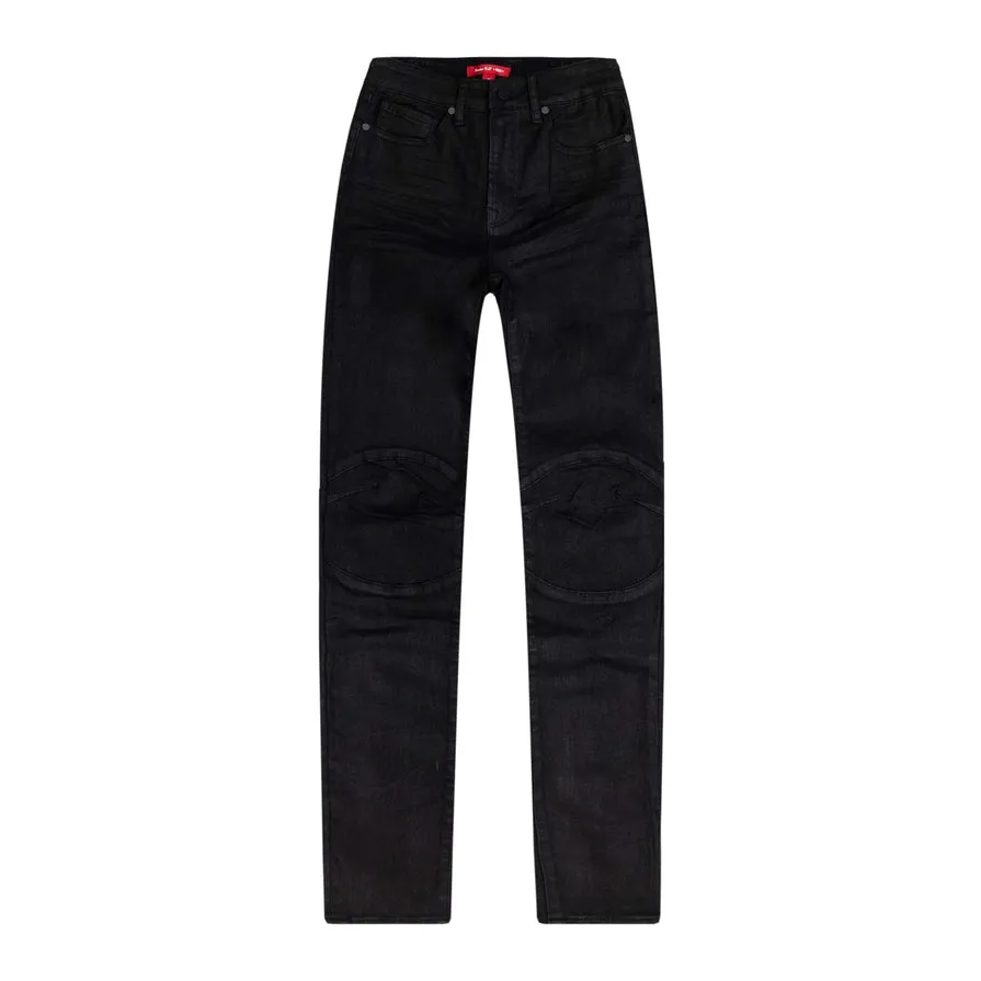 High Rise Super Skinny Wax Coated Jeans - Polished Black