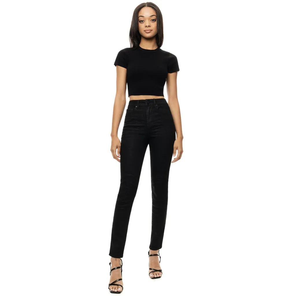 High Rise Super Skinny Wax Coated Jeans - Polished Black