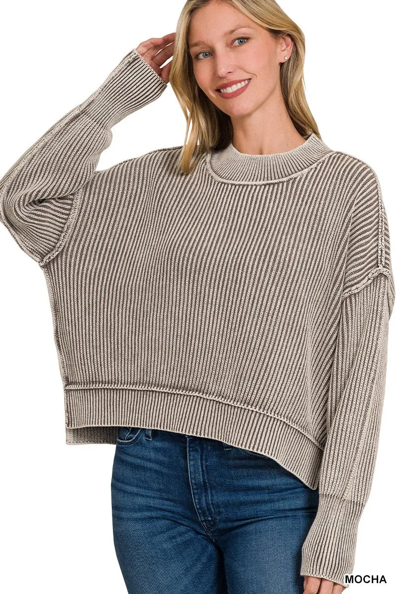 In Good Spirits Oversized Crop Sweater Mocha