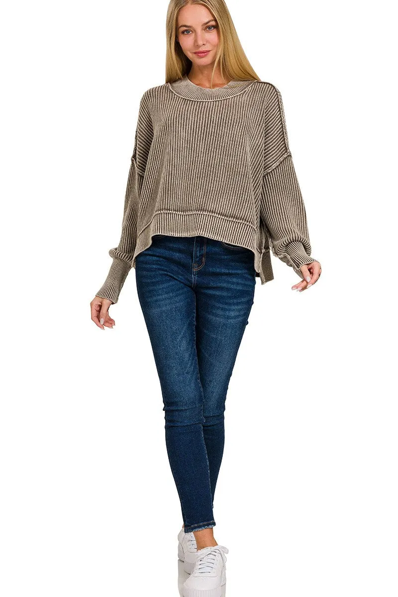 In Good Spirits Oversized Crop Sweater Mocha