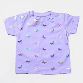 Infant Girls Cotton Jersey T-Shirt Butterflies-Purple