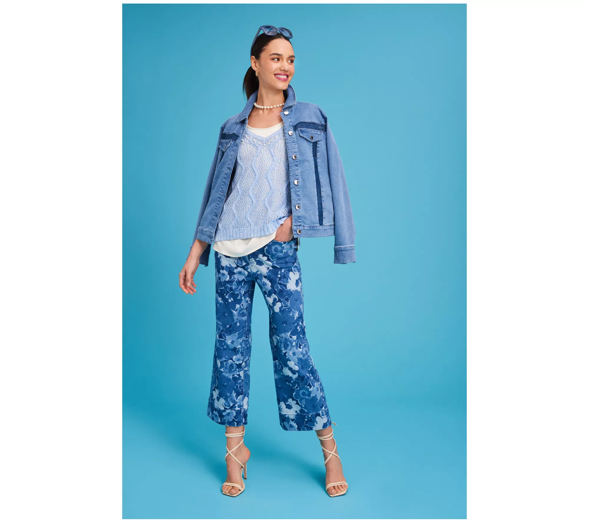 Isaac Mizrahi Live! Tall True Denim Printed Crop Wide Leg Jeans