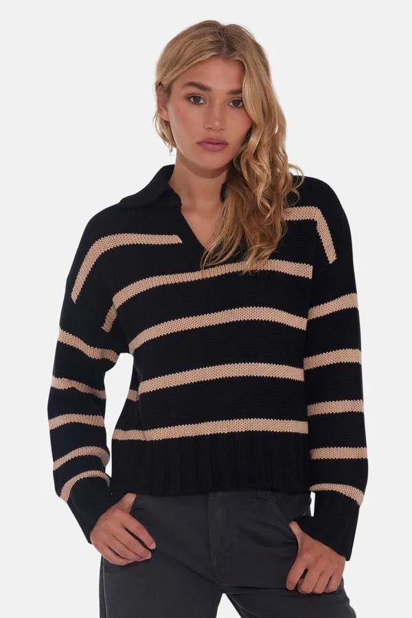 Jackie Striped Sweater - Black/Camel