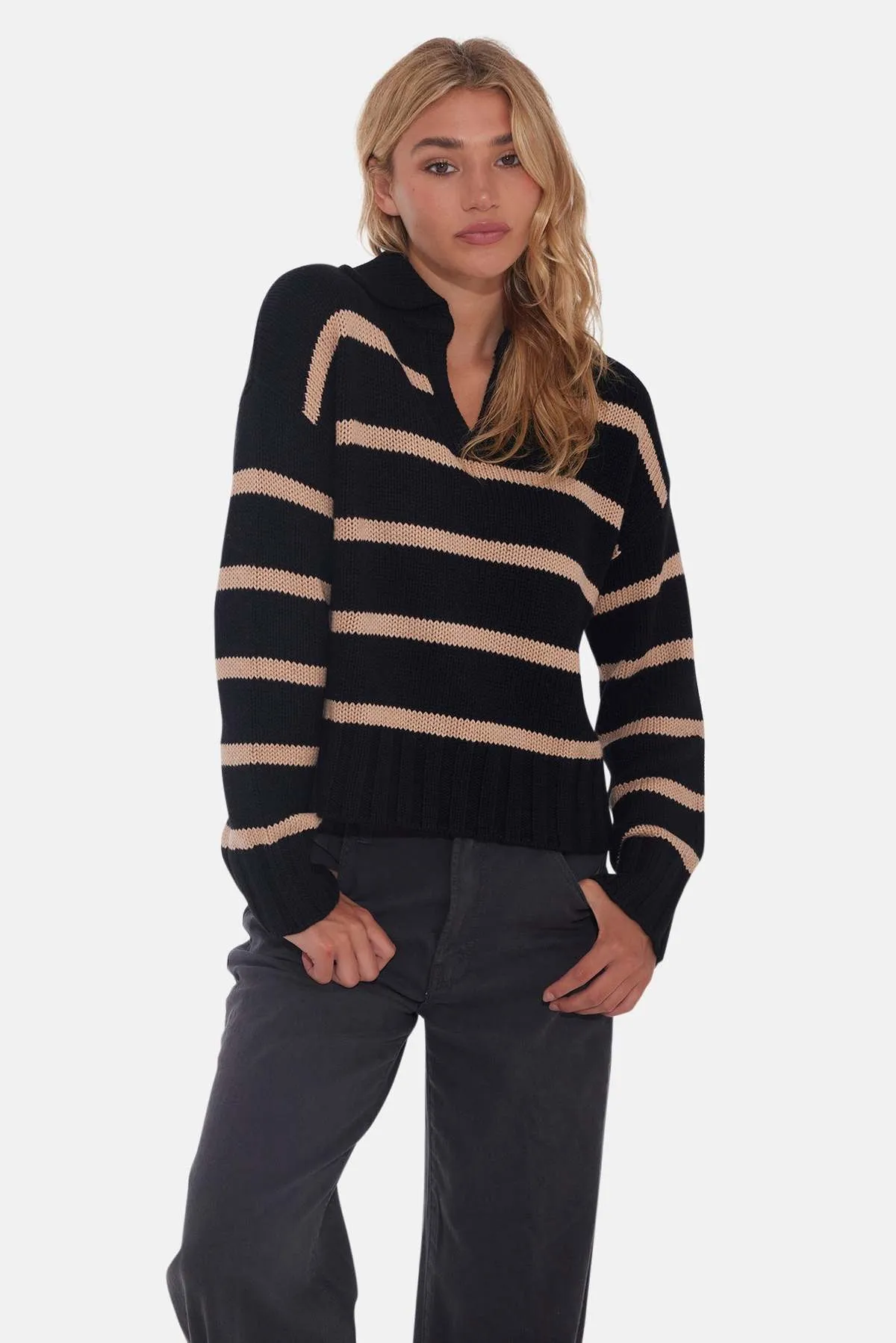 Jackie Striped Sweater - Black/Camel