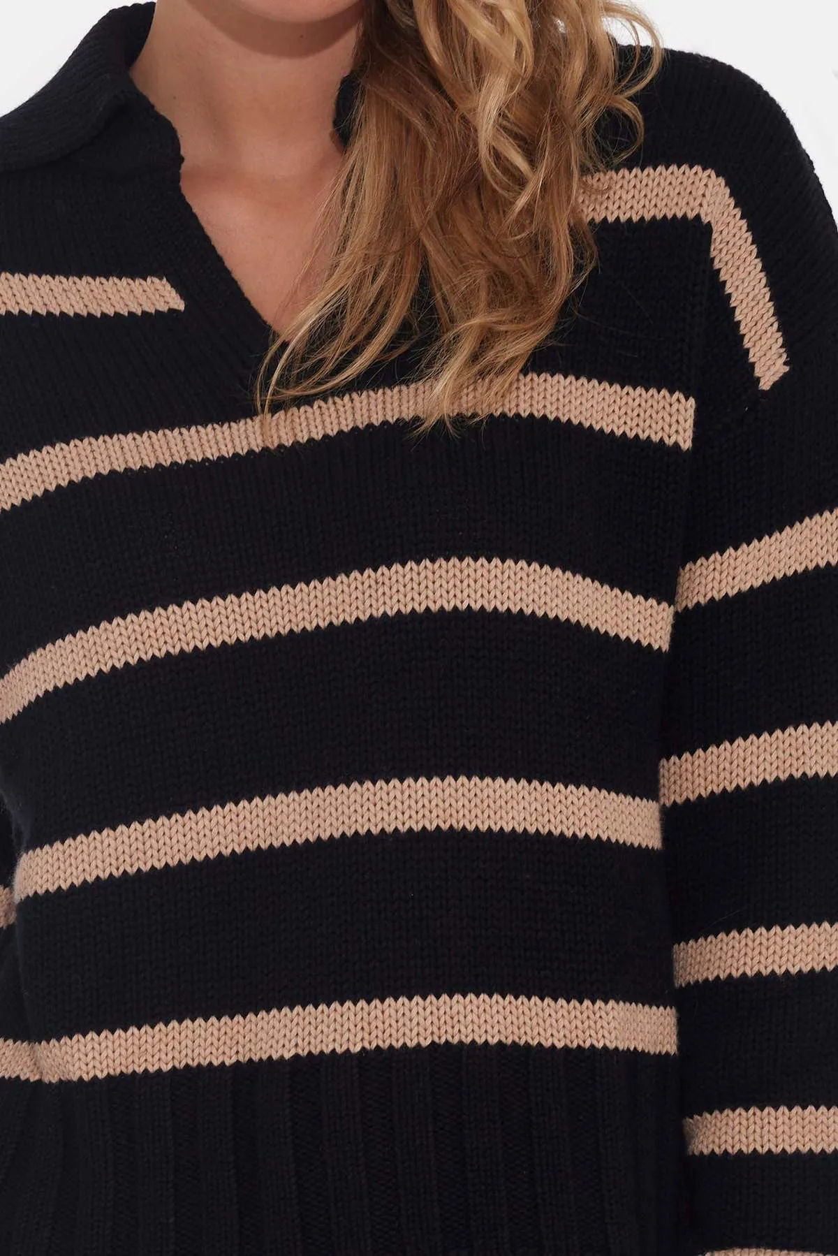 Jackie Striped Sweater - Black/Camel