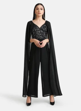 Jumpsuit With Cape Sleeves Overlay