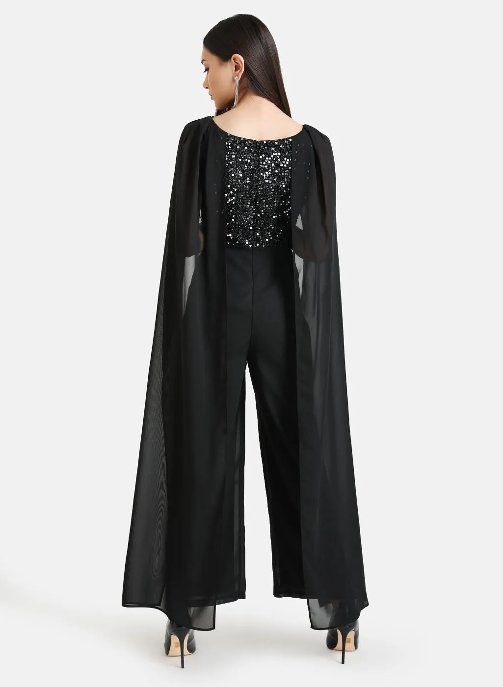 Jumpsuit With Cape Sleeves Overlay