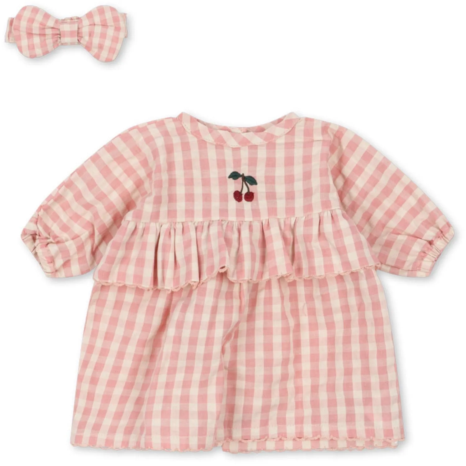 Konges Sljd Powder Pink Check Doll Clothes Set Gots