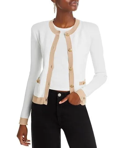 L'AGENCE Womens Ribbed Embellished Cardigan Sweater