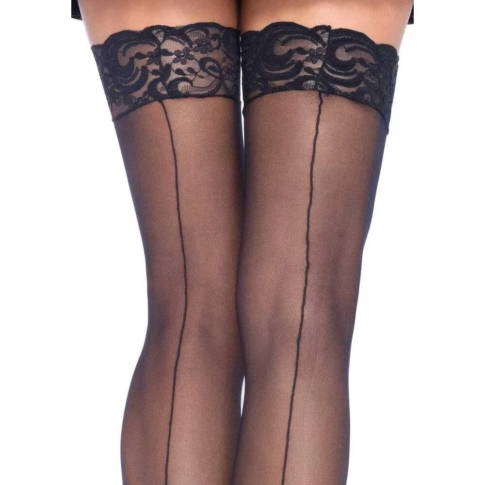 Leg Avenue Sheer Stockings With Backseam Black UK 6 to 12