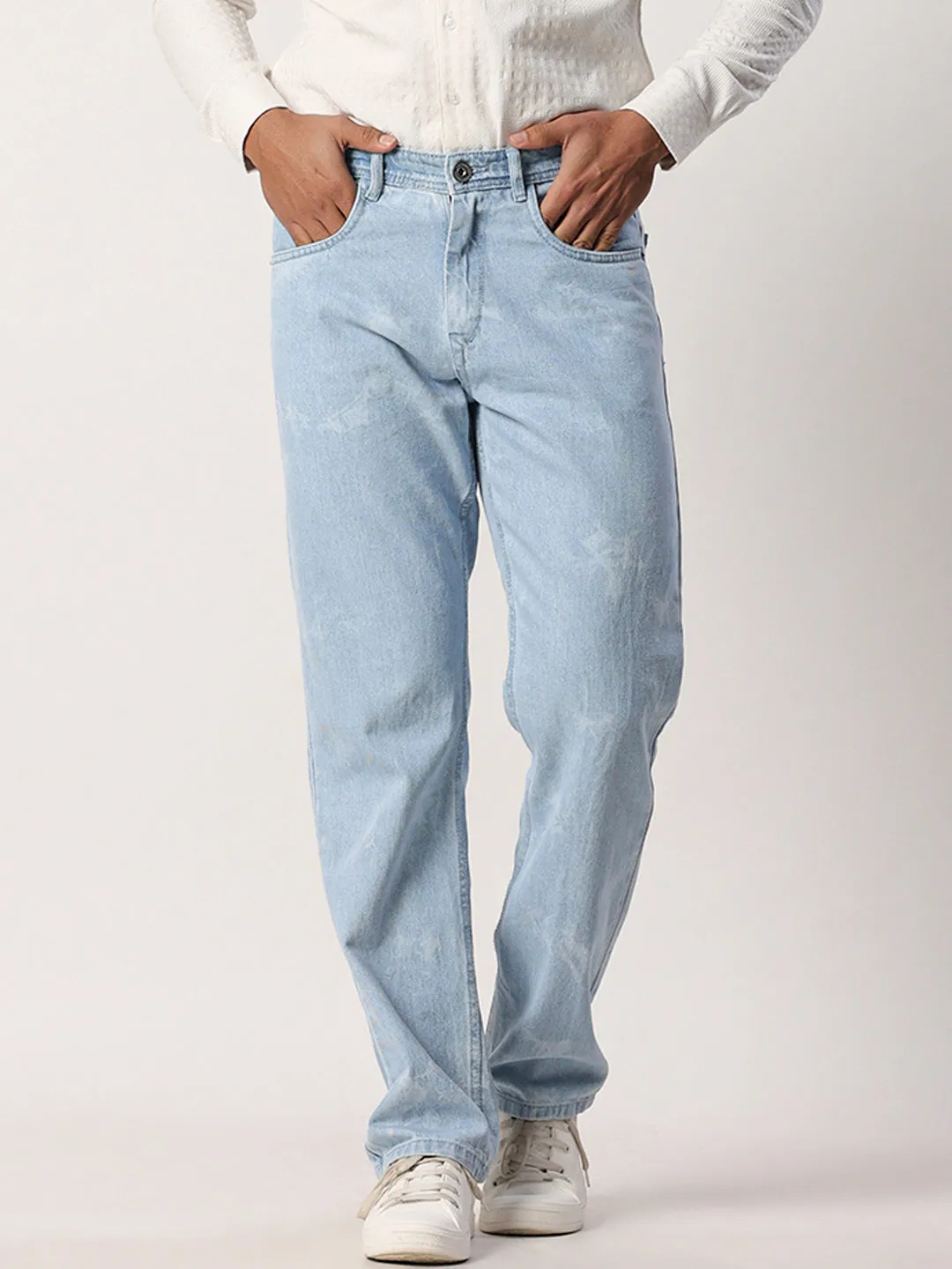 Light Blue Tye-Dye Straight Fit Denim Jeans