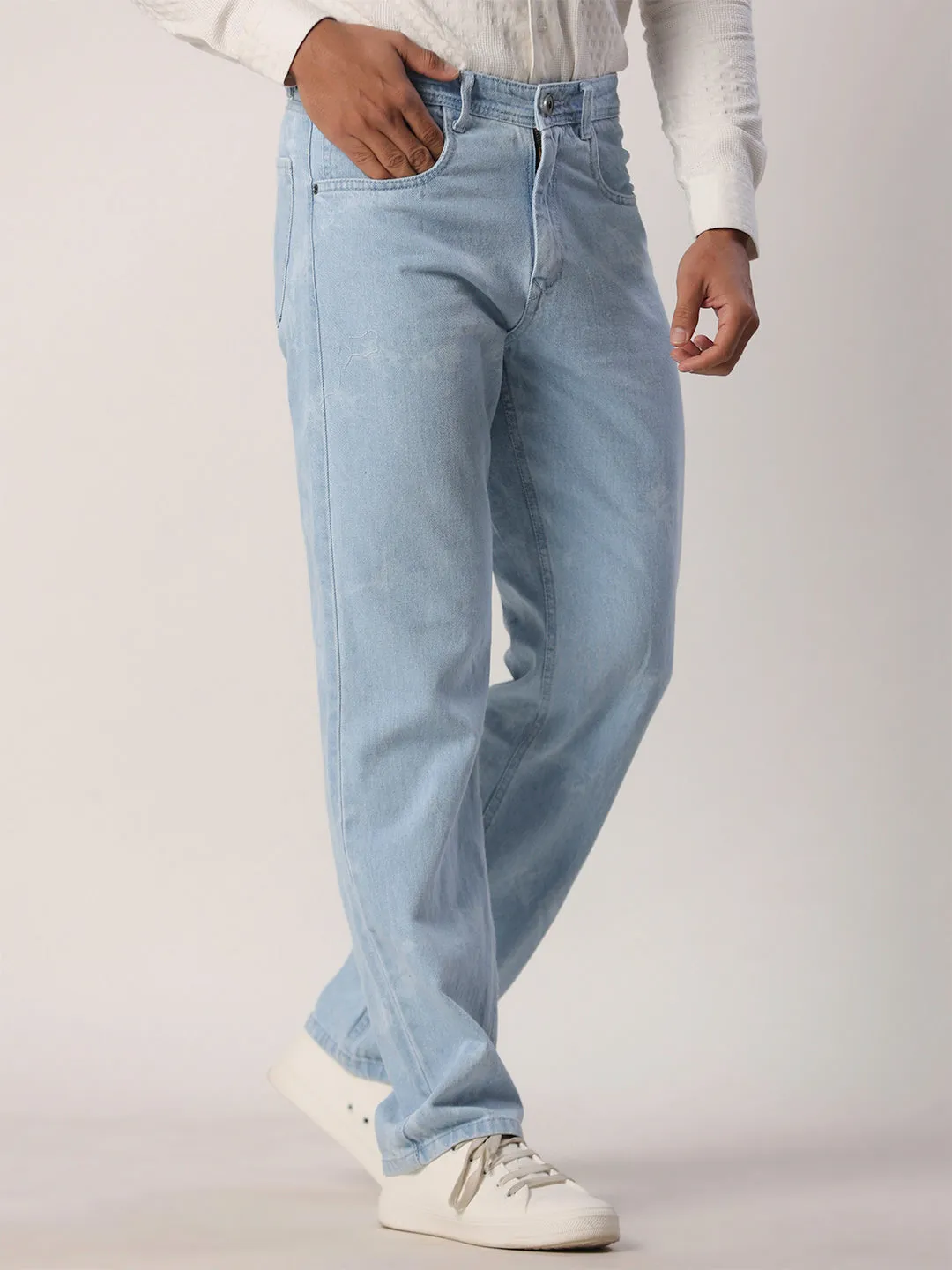 Light Blue Tye-Dye Straight Fit Denim Jeans