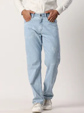 Light Blue Tye-Dye Straight Fit Denim Jeans