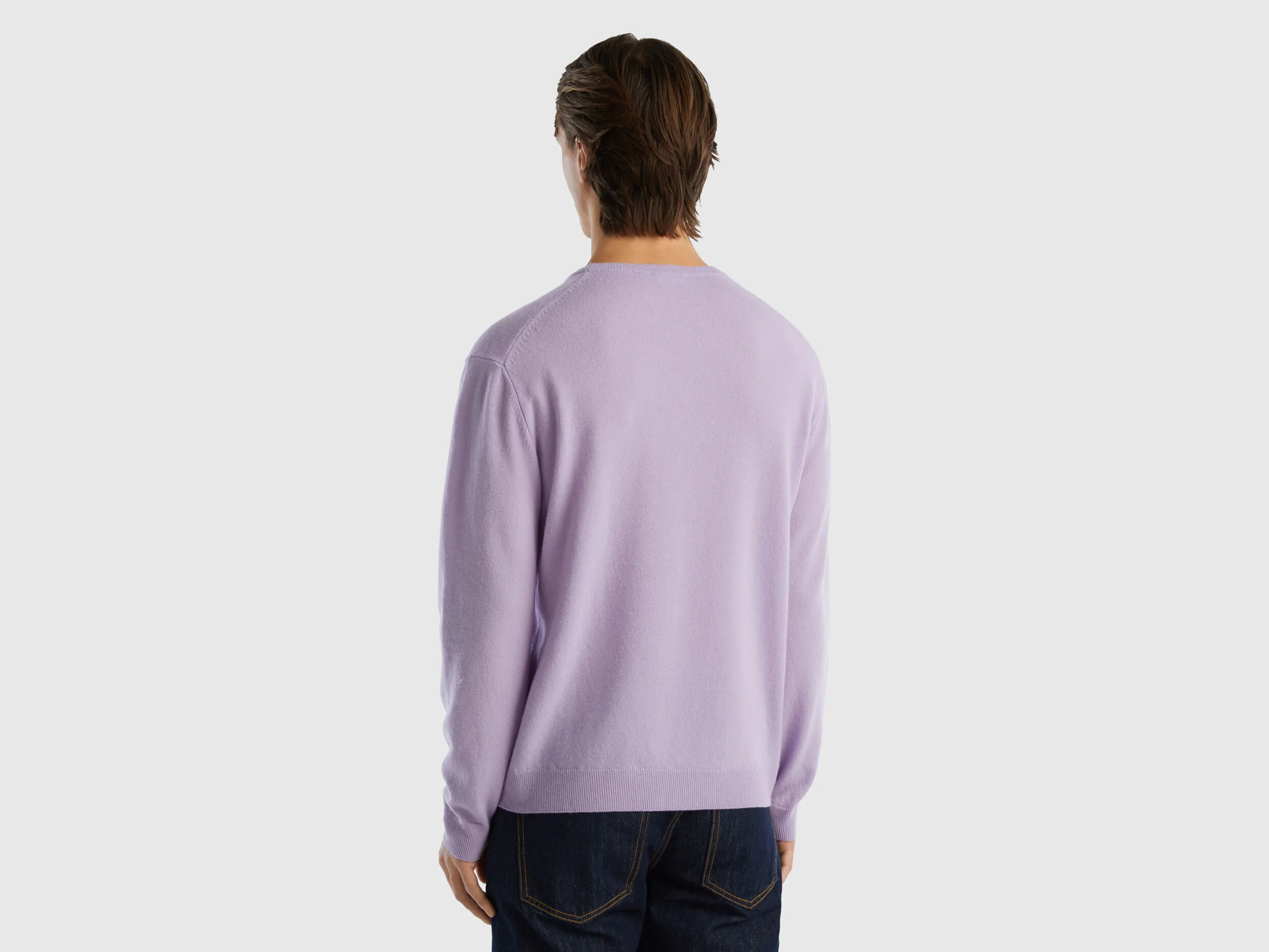 Lilac crew neck sweater in pure Merino wool - Lilac | Benetton