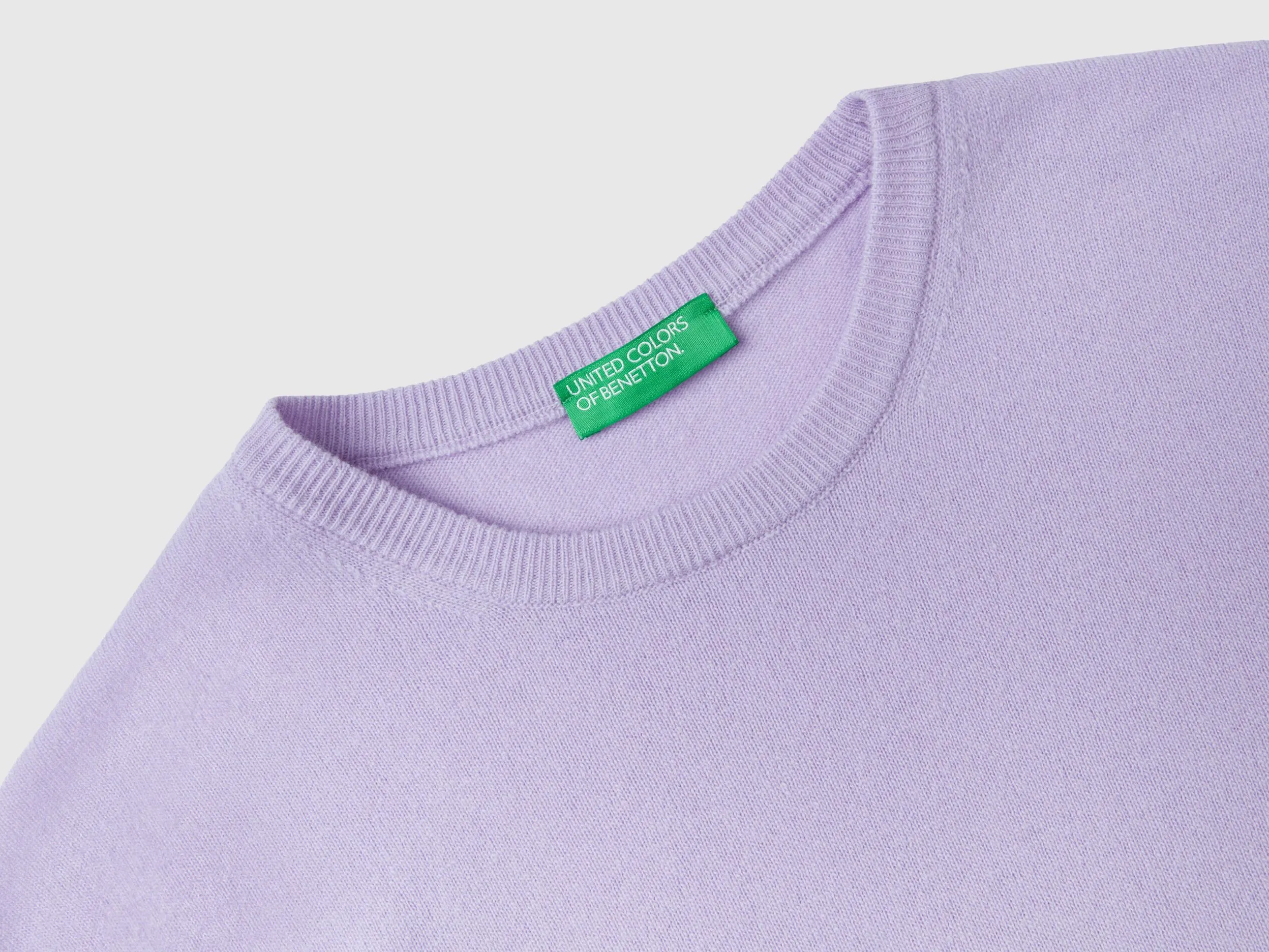 Lilac crew neck sweater in pure Merino wool - Lilac | Benetton