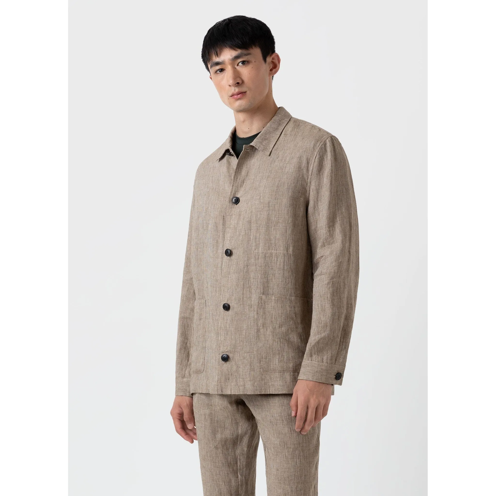 Linen Twin Pocket Jacket | Men | Light Sand Puppytooth