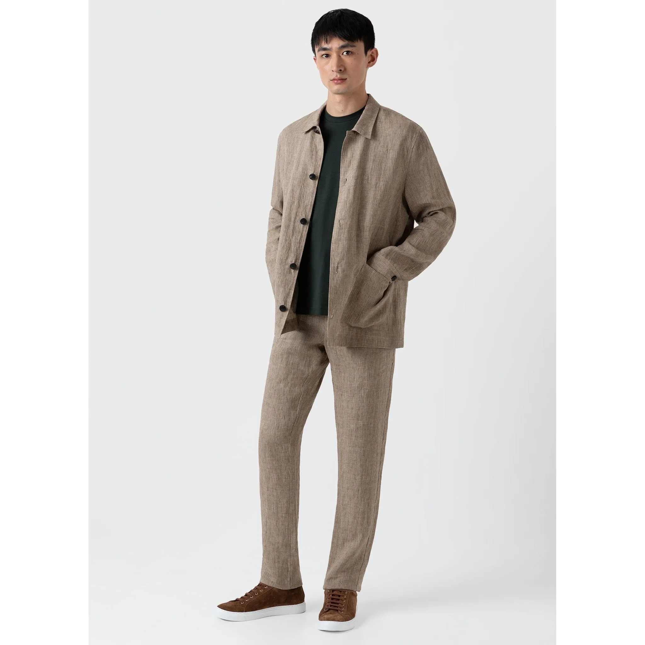 Linen Twin Pocket Jacket | Men | Light Sand Puppytooth