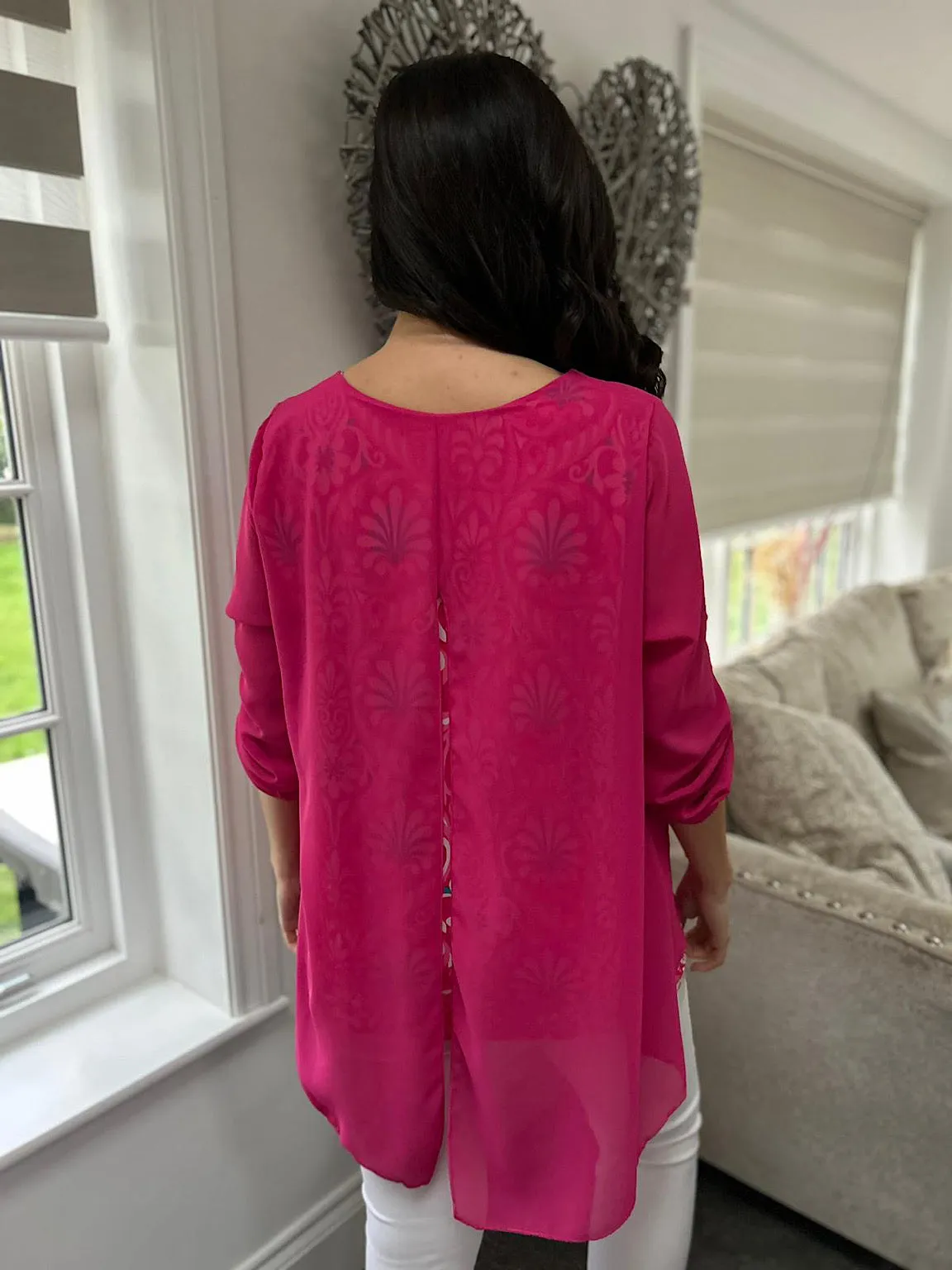 Lipstick Pink Layered Patterned Blouse Emily