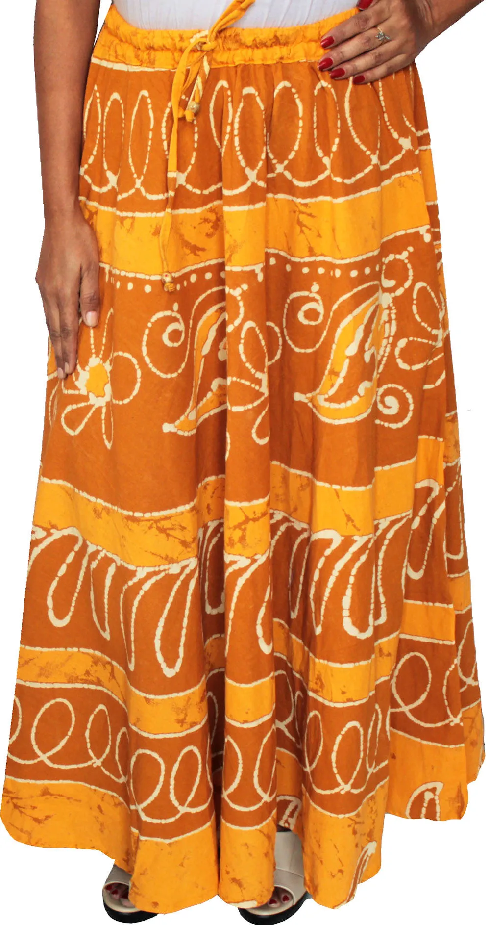 Long Skirt Batik Printed Womens Cotton India Clothes (Yellow)