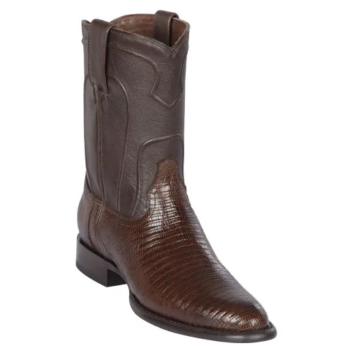 Los Altos Men's Genuine Lizard Teju Skin Brown Roper Round Toe Boot