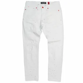 M1725 Shredded Denim Jeans with Paint Splashes - White