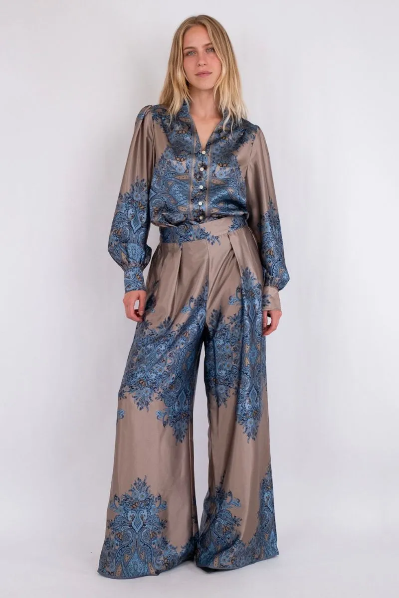 Mana Paisley Border Pants 160956 | Blue | Bukser fra Neo Noir