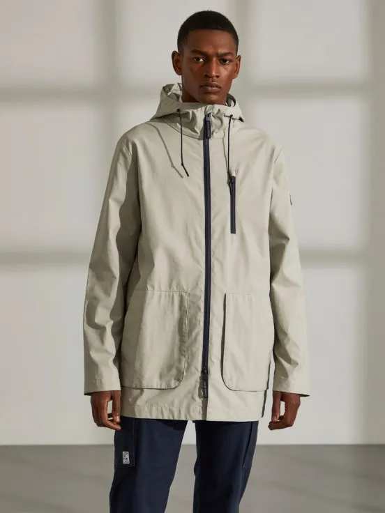 Man's parka in technical fabric with hood and pockets