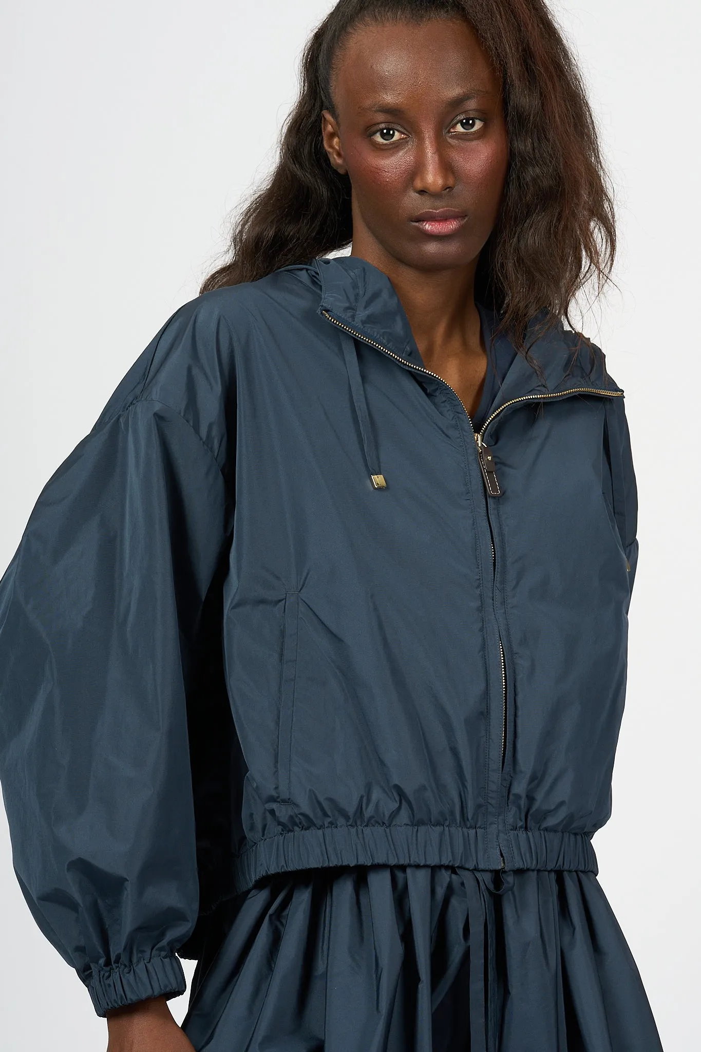 Max Mara Bomber Taffci in Nylon Blu Donna