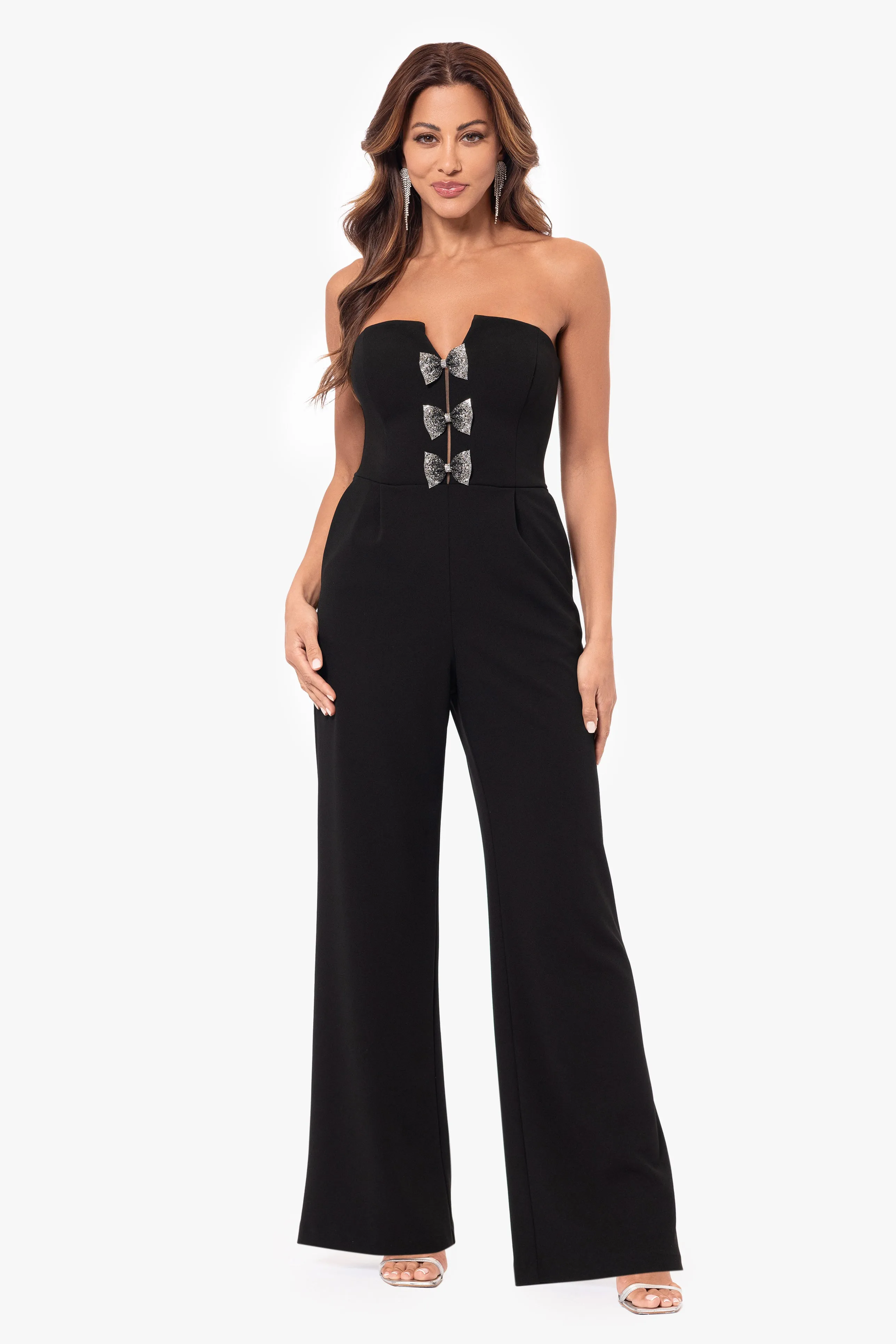 Melinda Long Scuba Crepe Embellished Bow Jumpsuit