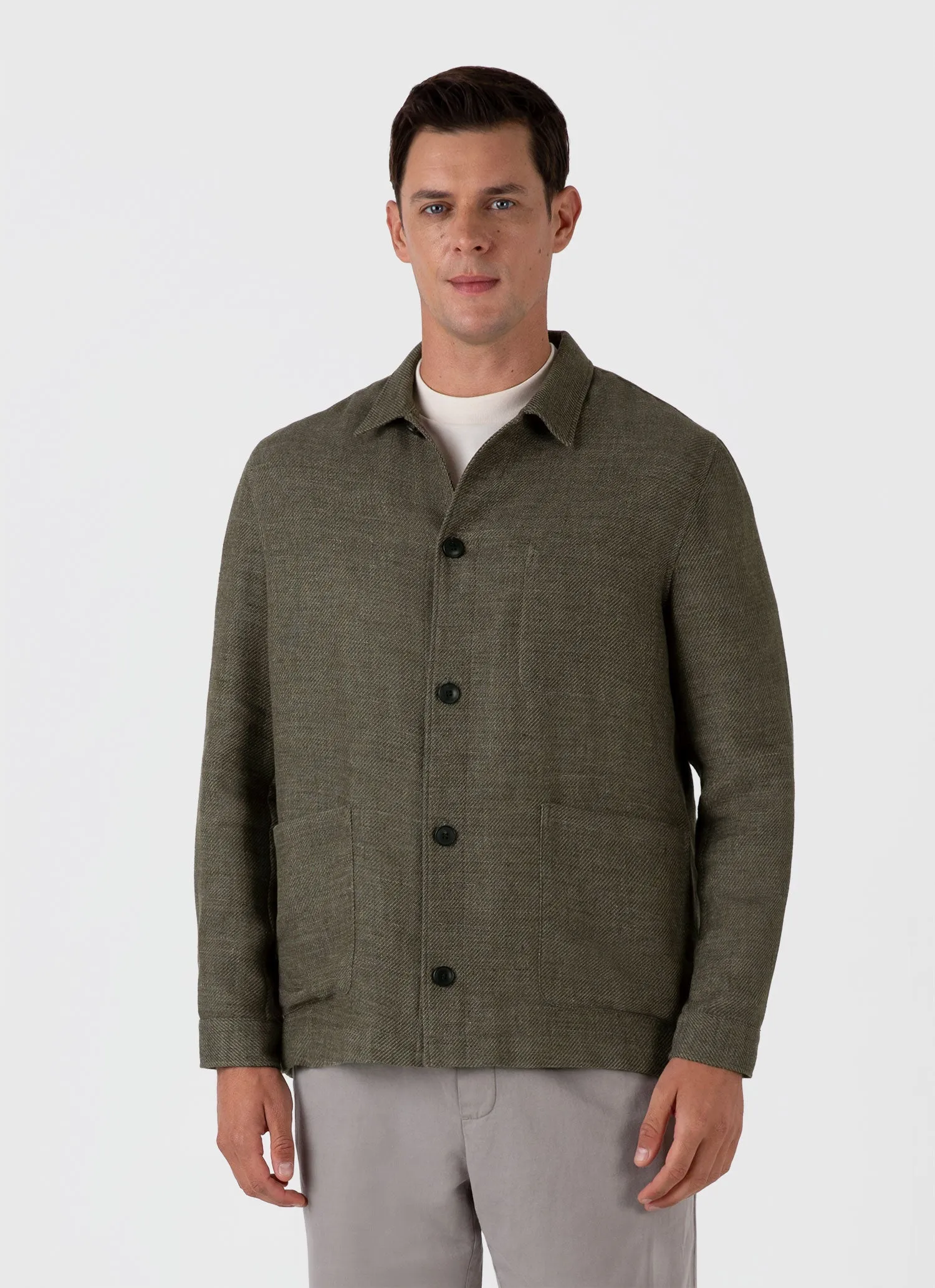 Men's Cotton Linen Twill Twin Pocket Jacket in Khaki