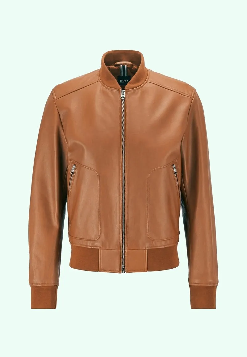 Men’s Tan Brown Leather Bomber Jacket