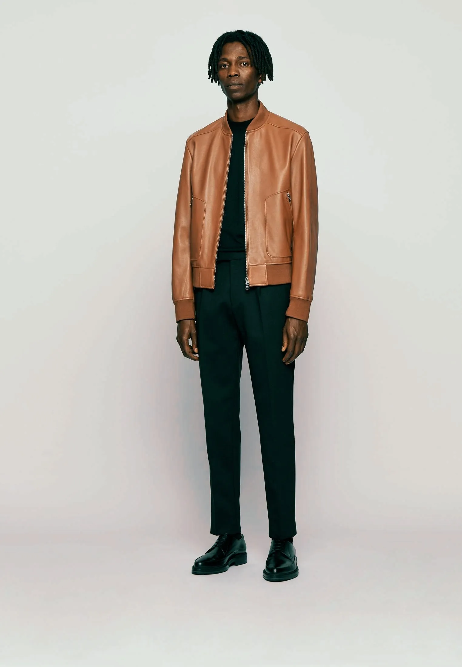 Men’s Tan Brown Leather Bomber Jacket