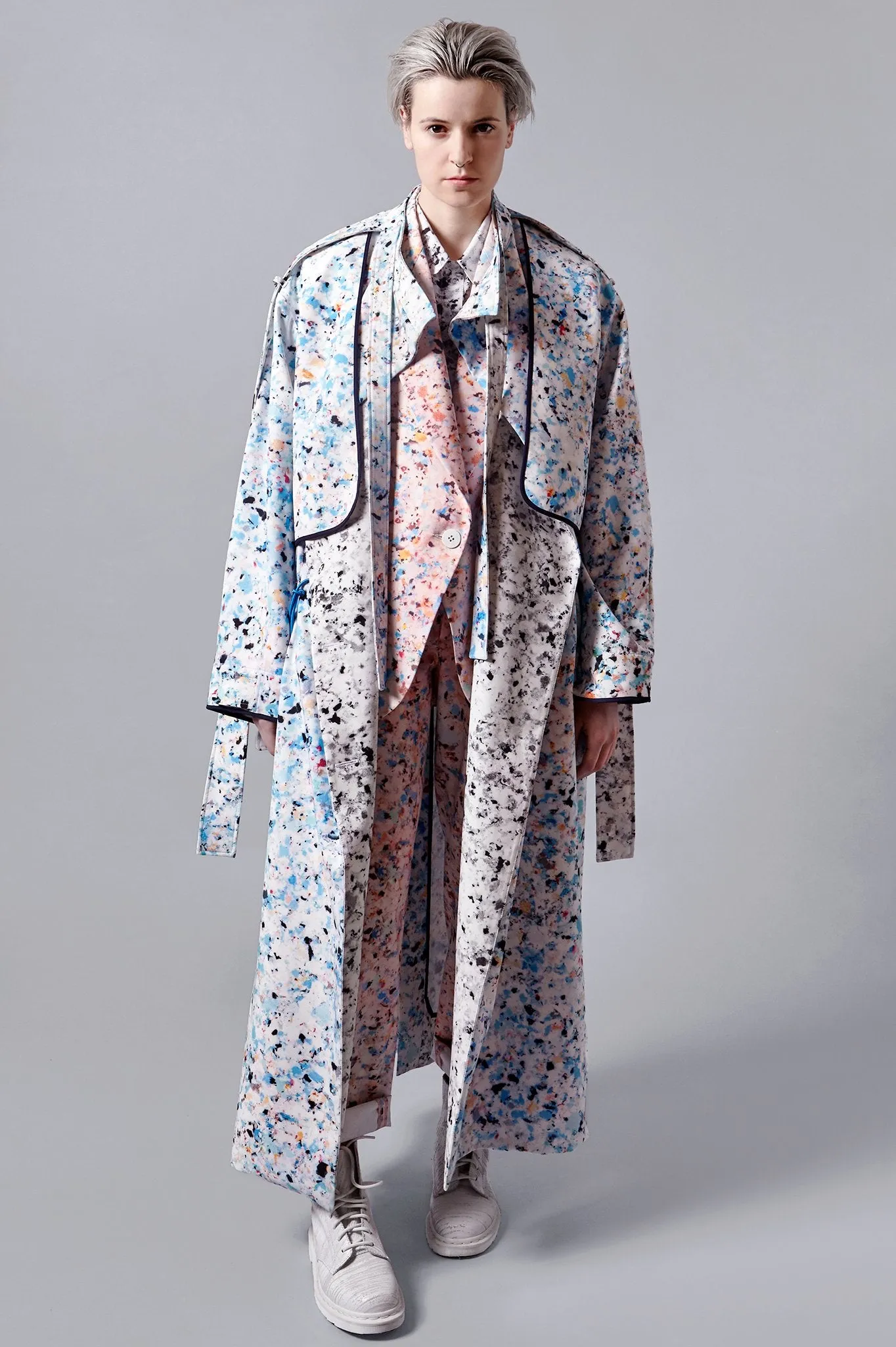 Multi coloured foam Print Helios Drape Coat