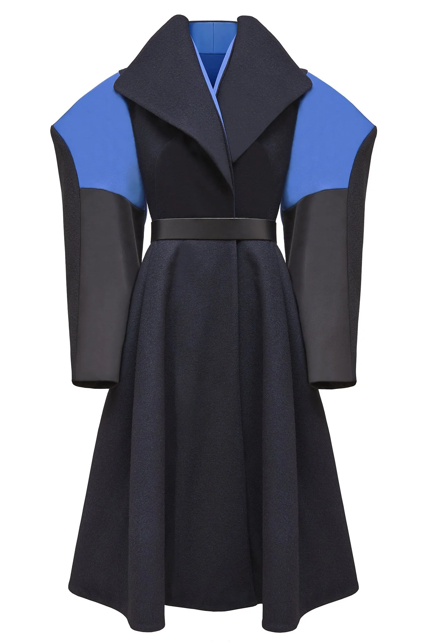 Navy Blue Wool and Satin Extra Coat