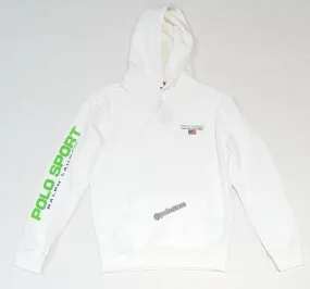 Nwt Polo Ralph Lauren White/Neon Polo Sport Written On Arm Pullover Hoodie