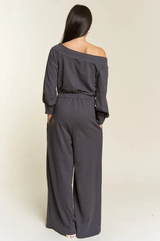 ONE SHOULDER TERRY JUMPSUIT