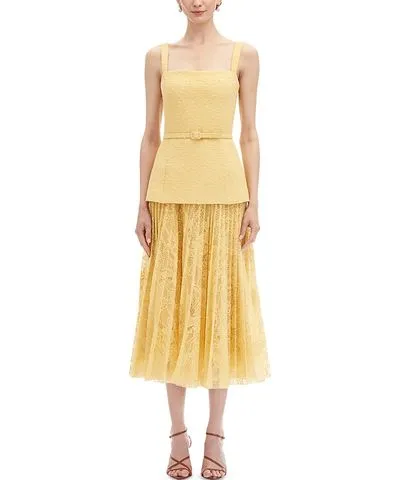 Oscar de la Renta Sleeveless Square Neck Mixed Media Dress