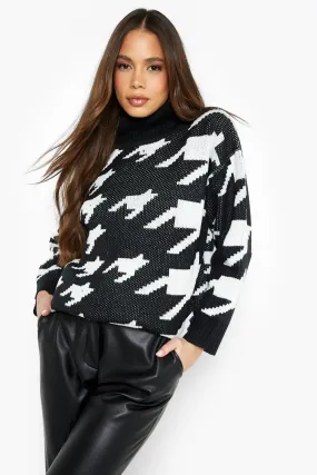 Oversized Dogtooth Turtleneck Sweater