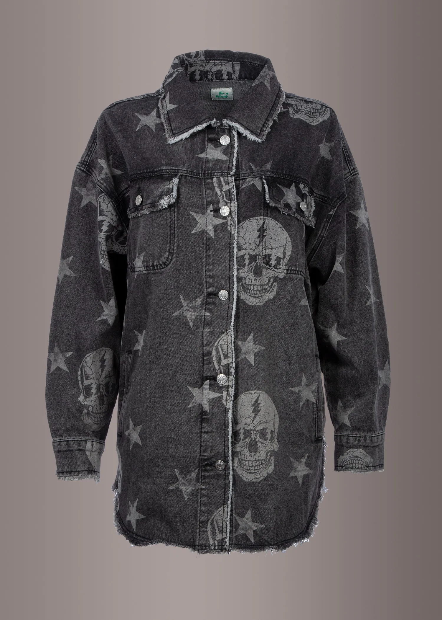 Oversized Skull Print Denim Shirt Jacket